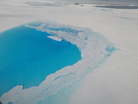 Meltwater lake on the Sørsdal Glacier East Antarctica (Photo: Sue Cook, UTAS)