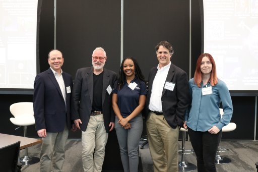  [From left] Professor Glenn Lightsey, Professor Thom Orlando, Moderator Naia Butler-Craig  (M.S. AE 2023, Ph.D. AE 2026), Associate Professor Brian Gunter, and Research Engineer I Ava Thrasher 